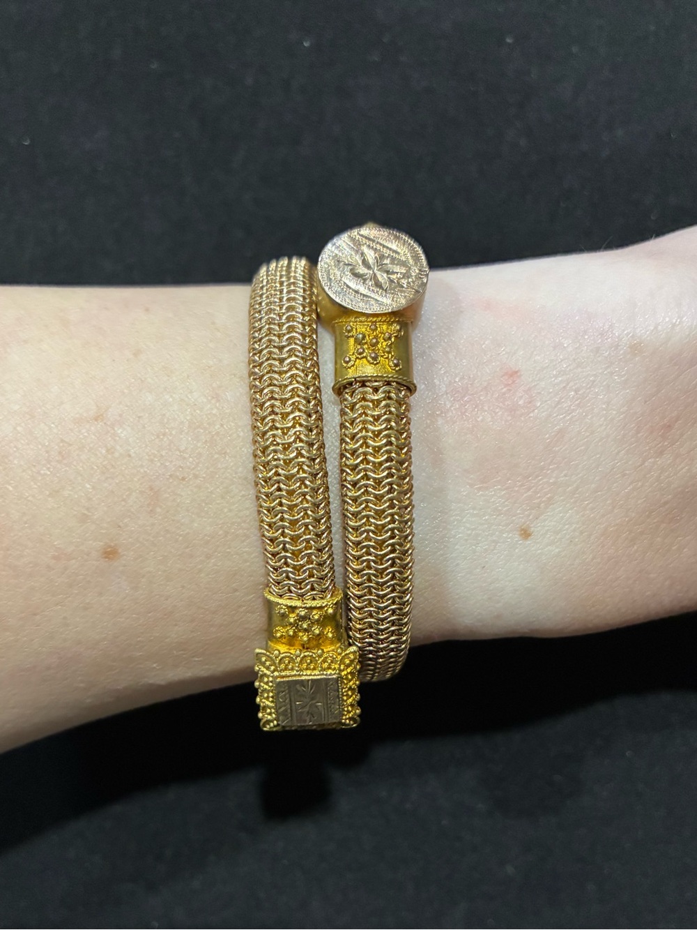 Antique Victorian Etruscan Revival Gold-Filled Mesh Wrap Bracelet
